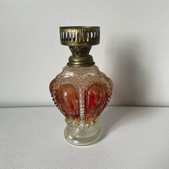 Antique Other - Vintage Antique Glass Oil Lamp Base Clear Red Brown Made in Hong Kong Glassware